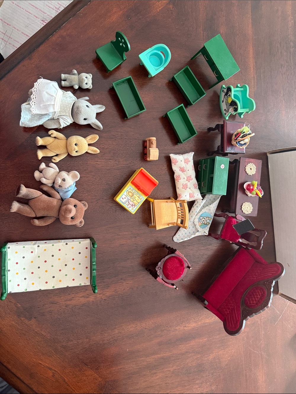 Sylvanian bear and rabbit families with furniture vintage 1972